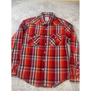 44mm Legendary Goods Western Shirt Mens Medium Red Plaid Pearl Snap Cotton